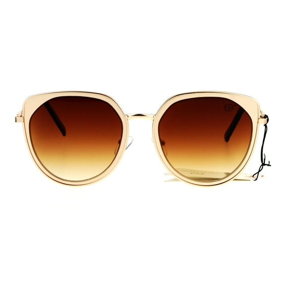 Womens Double Rim Retro Oversize Cat Eye Fashion Sunglasses Gold Brown