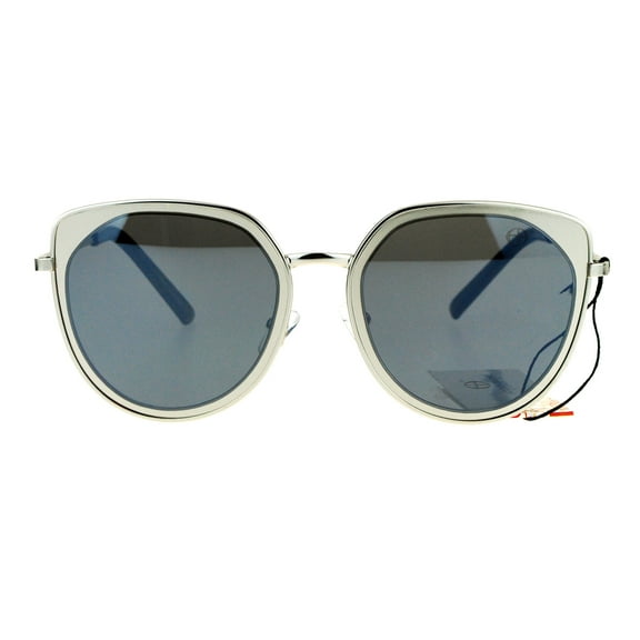 Womens Double Rim Retro Oversize Cat Eye Fashion Sunglasses Silver Black