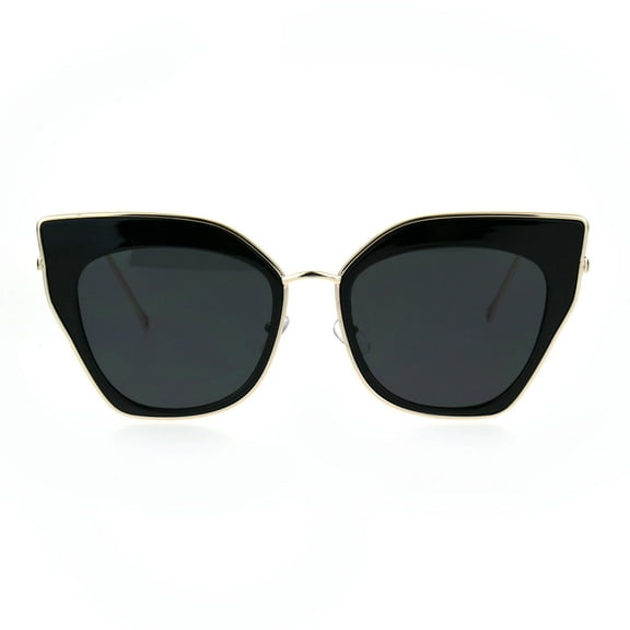 Womens Double Rim Squared Oversize Cat Eye Retro Sunglasses Black Gold