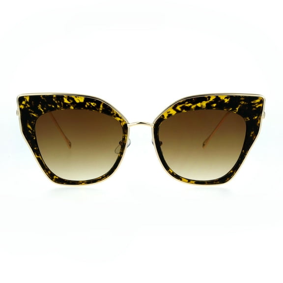 Womens Double Rim Squared Oversize Cat Eye Retro Sunglasses Tortoise Brown