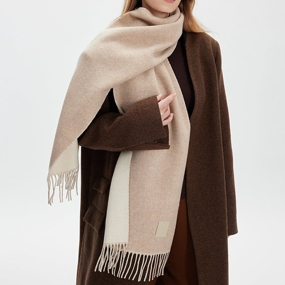 Womens Double Sided Scarf with Tassels, Soft Warm Winter Scarf for Cold Weather