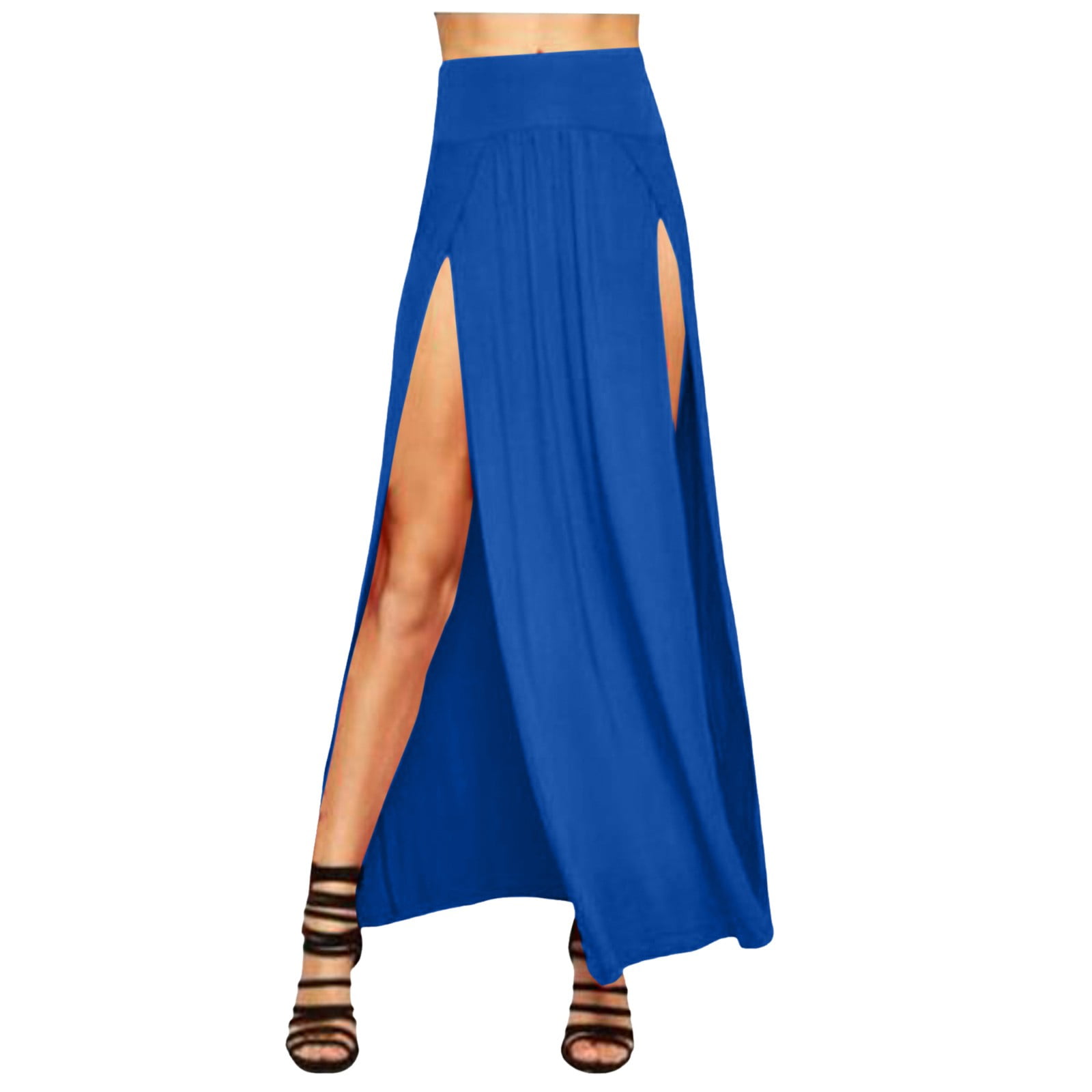 Womens Double Split Maxi Long Skirt Ladies Plain Basic Two Side