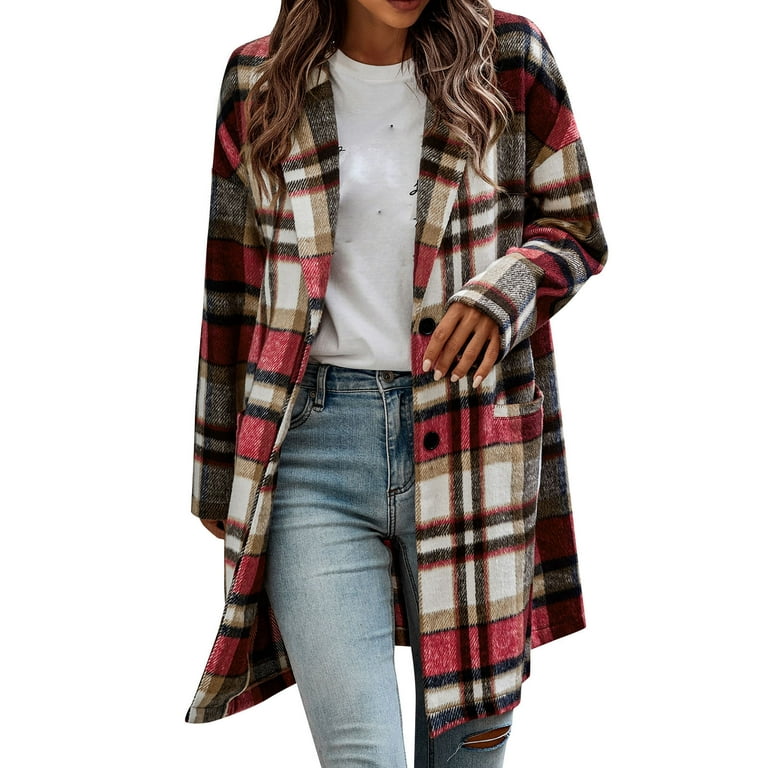 Plus Size Wool Coat for Women, Plaid Coat for Fall and Winter