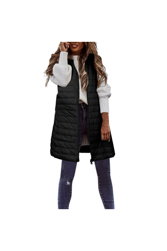 Womens Down Vest Long Winter Thin And Light Down Casual Down Slim Gilet Quilted Jacket Outdoor Winter Vest With Pockets Coat