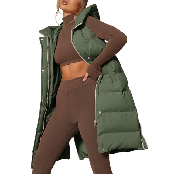 Fall Winter Women Stand Collar Solid Color Sleeveless Casual Hooded Vest Coat