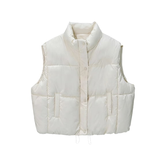Husipze Womens Down Vests Lightweight Sleeveless Lapel Solid Color Puffy Vest Quilted Warm Winter Jackets with Pockets White M
