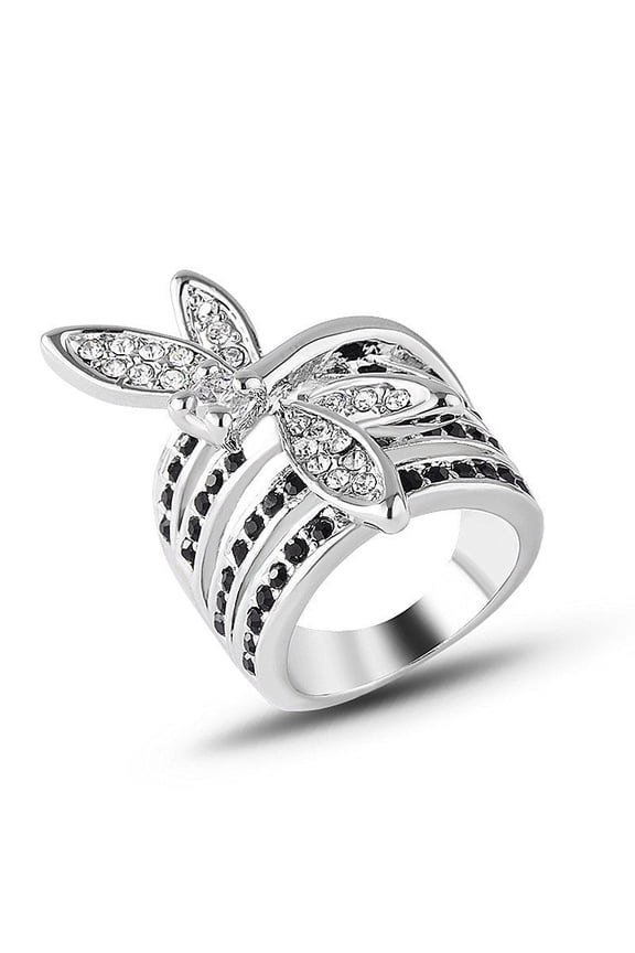 Womens Dragonfly Ring Diamond Inlaid Gold Plated Fashion Jewelry Elegant Unique Statement Gift For Her Durable