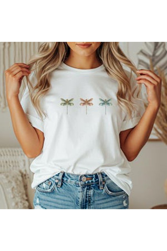 Womens Dragonfly Tshirt, Boho Dragonfly Tee, Nature Lover Shirt, Garden Lover Gift, Cottagecore Tshirt, Gift For Her, Minimalist Tee