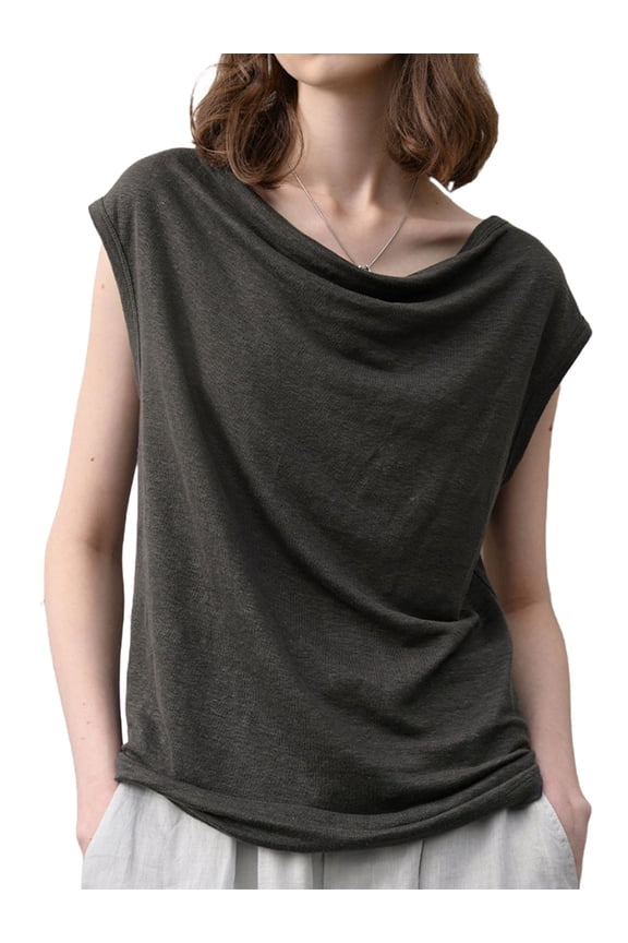 Womens Drape Neck Tank Tops Sleeveless Ruched Dressy Casual Summer Shirt Blouses Grey S