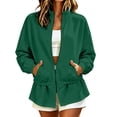 thumbnail image 1 of Womens Drawstring Cinched Waist Sweatshirt Zip Up Stand Collar Jacket Full Zip Jackets with Pockets, Oversized Solid Color Jackets, Long Sleeve Sweatshirts, Fall Fashion Clothes, 1 of 5