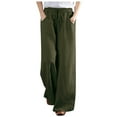 thumbnail image 1 of Womens Drawstring Cotton Linen Pants Solid Elastic High Waist Wide Leg Pants with Pockets Causal Loungewear Pants Vacation Beach(S,Green), 1 of 5