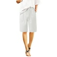 thumbnail image 1 of Womens Drawstring Cotton Linen Shorts Comfy Elastic Waist Knee Length Shorts with Pockets Solid Loose Casual Pants(XXXL,White), 1 of 6