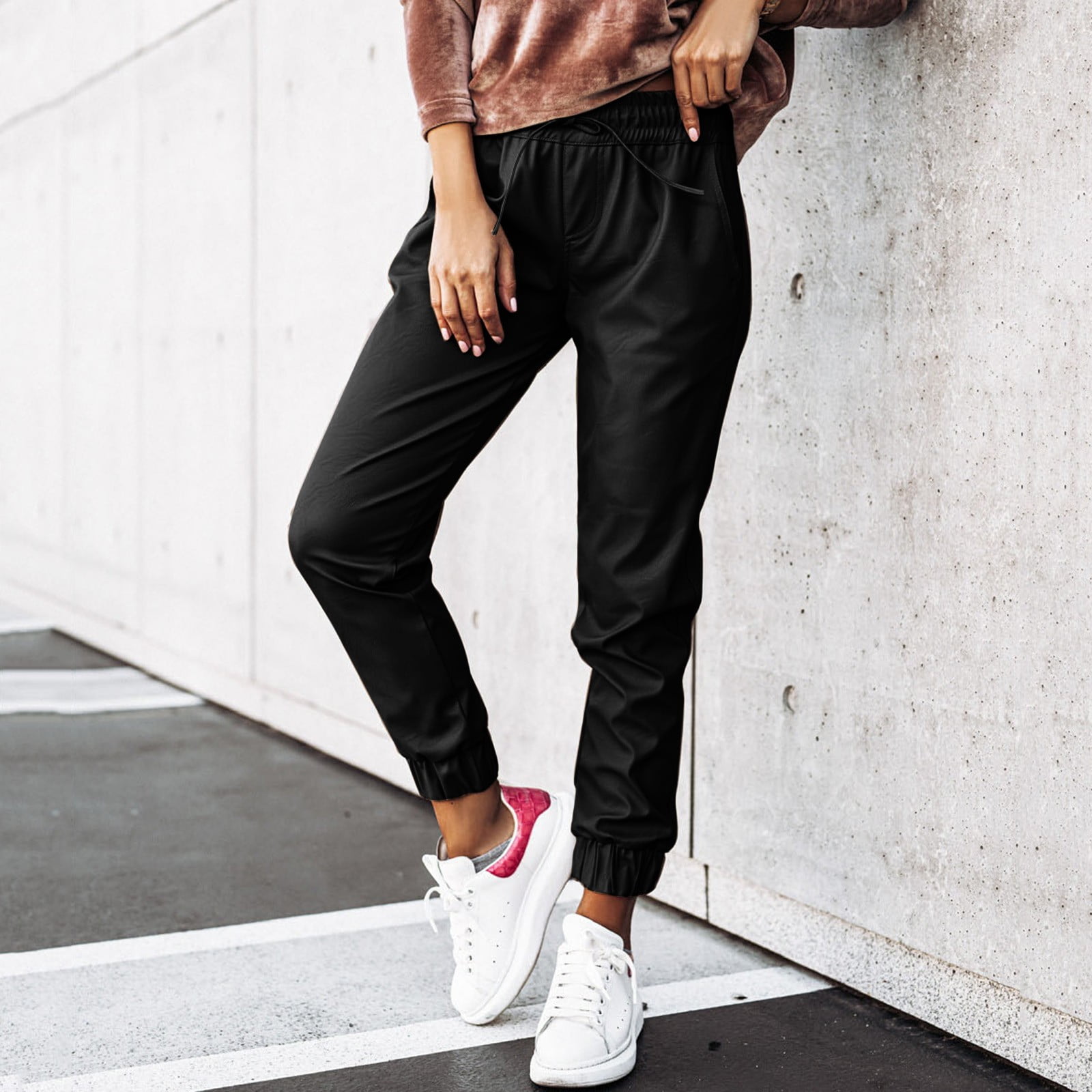 Womens Drawstring Elastic Waist Satin Sweatpants Ankle Length Joggers With Pocket Walmart