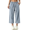 thumbnail image 1 of Womens Drawstring Elastic Waist Straight Leg Denim Jeans With Pockets For Casual Everyday Wear Denim Pants For Women, 1 of 5