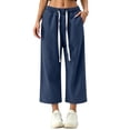 thumbnail image 1 of Womens Drawstring Elastic Waist Straight Leg Denim Jeans With Pockets For Casual Everyday Wear Denim Pants For Women, 1 of 5