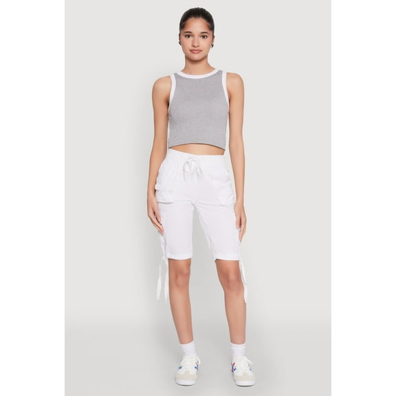 Womens Drawstring Hem Cargo Pocket Bermuda Shorts