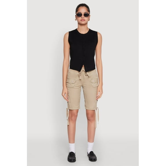 Womens Drawstring Hem Cargo Pocket Bermuda Shorts