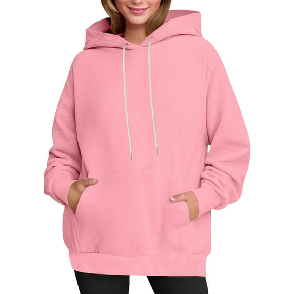 Womens Drawstring Hooded Sweatshirts, Hoodies for Women Fall Fashion Oversized Solid Color Long Sleeve Pullover with Pocekts