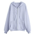 thumbnail image 1 of Womens Drawstring Hooded Sweatshirts, Zip Up Hoodies for Women Fall Athletic Casual Loose Fit Solid Color Long Sleeve Pullover Coats with Pockets, 1 of 3