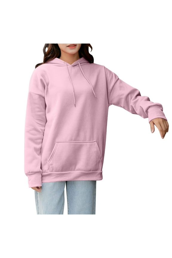 Womens Drawstring Hoodies, Long Sleeve Pullover for Women Fall Fashion Solid Color Hooded Crewneck Sweatshirts with Pockets S-4XL