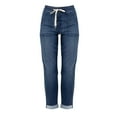 thumbnail image 1 of Womens Drawstring Jeans, Audhol Women Stretchy Baggy High Waisted Denim Pants Loose Fit Trouser Jeans Denim Pants Pull on Wide Leg Jeans for Women Blue L, 1 of 7