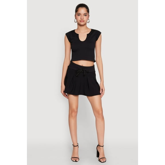 Womens Drawstring Pleated Skirt