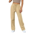 thumbnail image 1 of Womens Drawstring Sweatpants, High Waisted Lightweight Lounge Straight Leg Casual Pants with Pockets Khaki M, 1 of 8