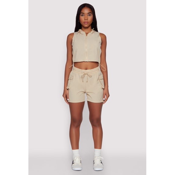 Womens Drawstring Waist Cargo Pocket Shorts