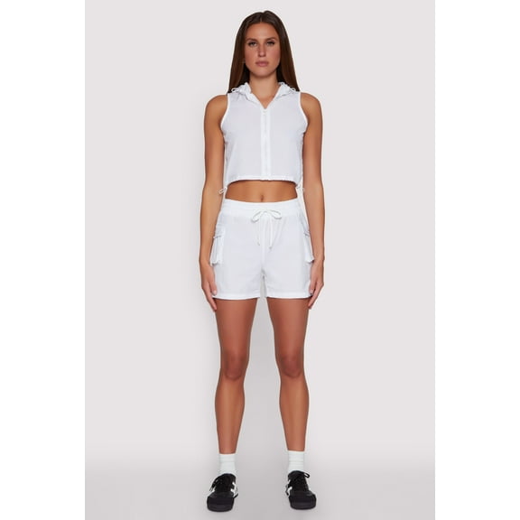 Womens Drawstring Waist Cargo Pocket Shorts