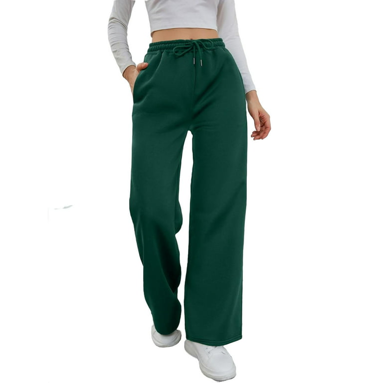 Cotton Fleece Lined Sweatpants Women Straight Leg Casual Lounge Sweat Pants  For Women Green Jade Large