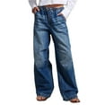 thumbnail image 1 of Womens Drawstring Waist Wide Leg Shirred Jeans with Pockets Casual Everyday Loose Fit Denim Pants Slightly Stretchy, 1 of 8
