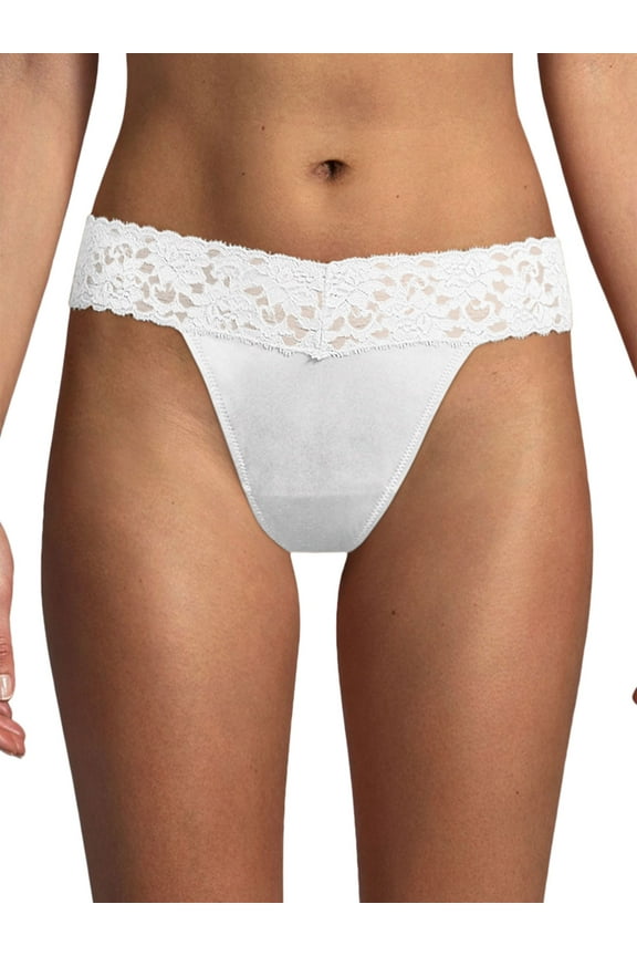 ® Dream® Thong with Lace White L/XL Women's