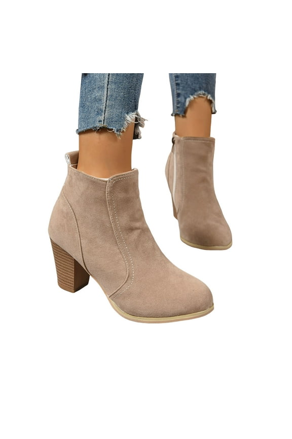Womens Dress Ankle Booties Short Boots for Ladies Winter Fall Suede Pointed Toe Stacked High Heels Shoes
