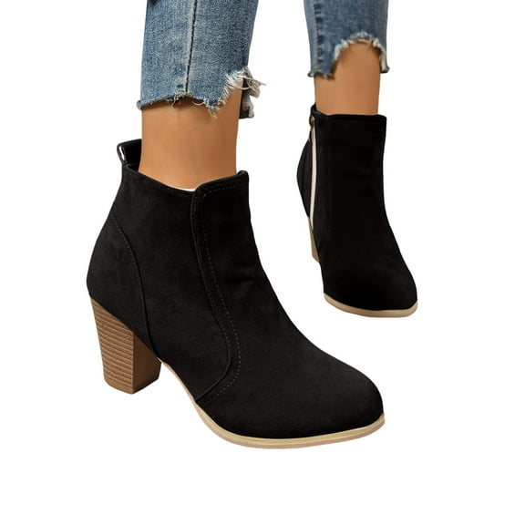Womens Dress Ankle Booties Short Boots for Ladies Winter Fall Suede Pointed Toe Stacked High Heels Shoes