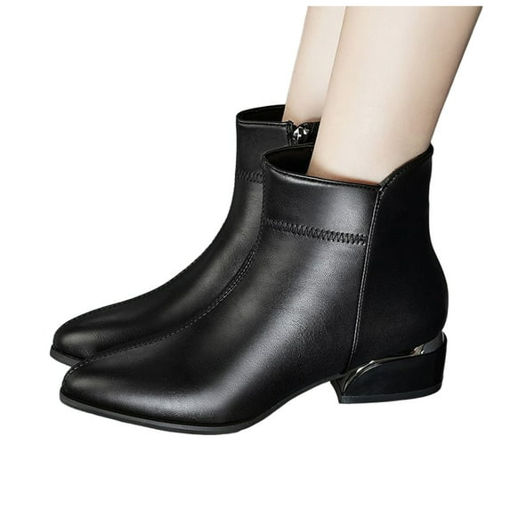 Womens Dress Boots for Ladies Winter Fall Business Formal Pointed Toe Leather Oxfords Low Heel Ankle Booties