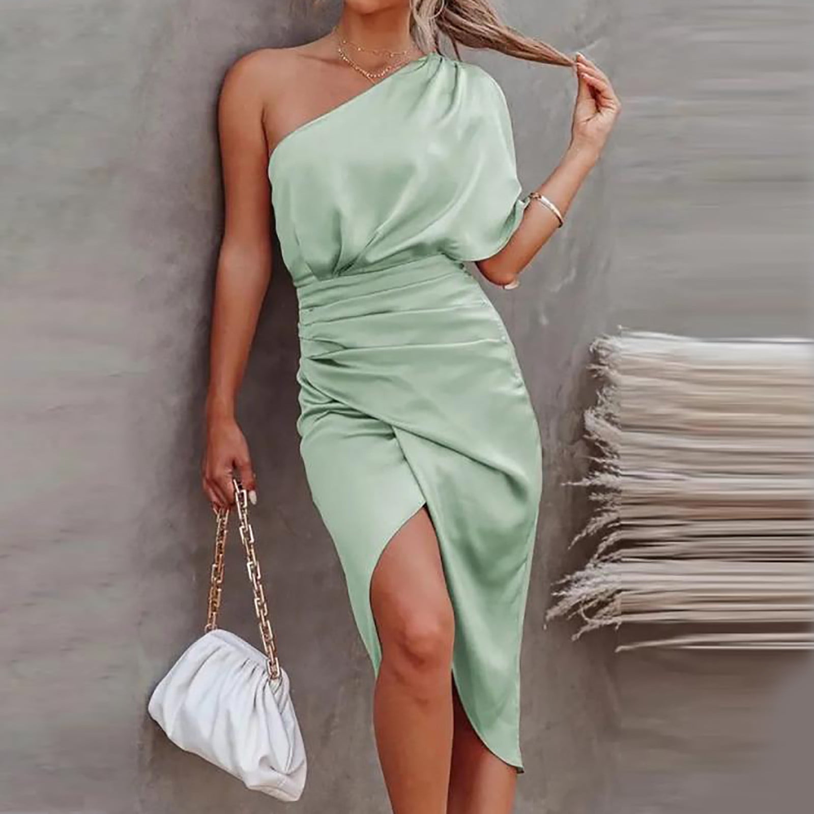 Womens Dress Clearance Clearance Maxi Dresses For Women 2023 Casual Fashion  Women'S Summer Elegant Sexy One Shoulder Irregular Dress Solid Color Skirt