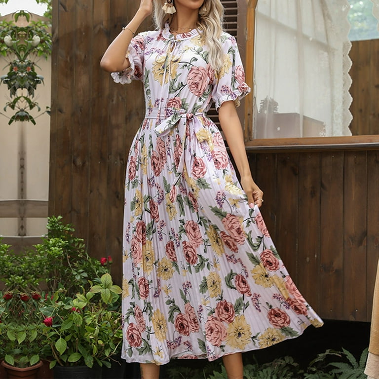 Womens Dress Clearance Plus Size Summer Casual Midi Clearance Dresses For  Women 2023 Women'S Spring And Summer Round Neck Hollow Ruffled  Short-Sleeved