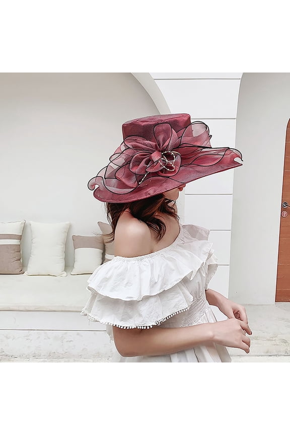 Womens Dress Hat Wide Leaf Flower Bridal Shower Sun Beach Floppy Brim Straw Fedora,