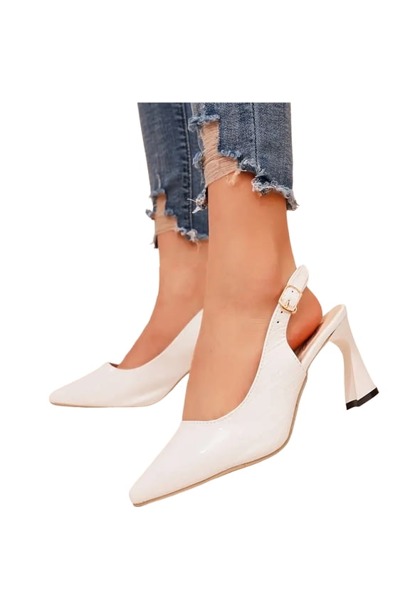 Womens Dress High Heels Shoes with Adjustable Back Strap Trendy Leather Pointed Toe Slingback Pumps Sandals