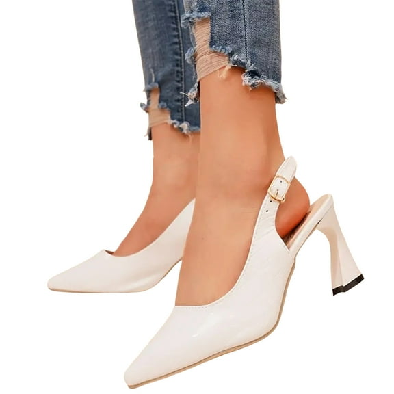 Womens Dress High Heels Shoes with Adjustable Back Strap Trendy Leather Pointed Toe Slingback Pumps Sandals