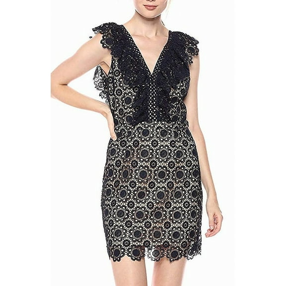 Womens Dress Large Sheath V-Neck Lace Open-Back L