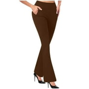 AMKENRE Womens Dress Pants Casual Stretchy High Waist Bell-Bottoms Slacks Business High Waist Bootcut Trousers with Pockets