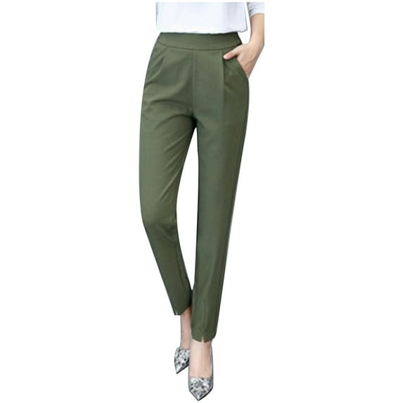 Womens Dress Pants, Comdrip Women Long Dress Pants High Waisted Work Pants Dressy Casual Straight Leg Elastic Waist Trousers Work Pants Women Green 2XL