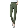 thumbnail image 1 of Womens Dress Pants, Comdrip Women Long Dress Pants High Waisted Work Pants Dressy Casual Straight Leg Elastic Waist Trousers Work Pants Women Green L, 1 of 8