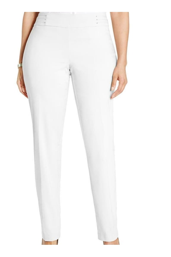 Plus Size Tummy Control Pull-On Slim-Leg Pants Bright White 24W