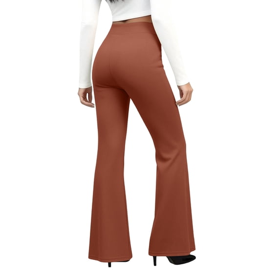 Womens Dress Pants Stretchy Work Pants Business Casual Slacks with Pockets Pull On Office Trousers Brown 2XL