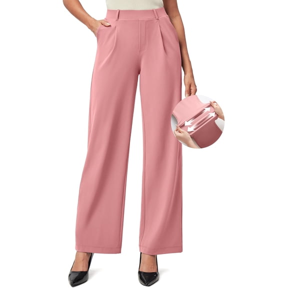 Womens Dress Pants Wide Leg Pull On Stretchy Work Pants Women High Waisted Business Casual Trousers with Pockets