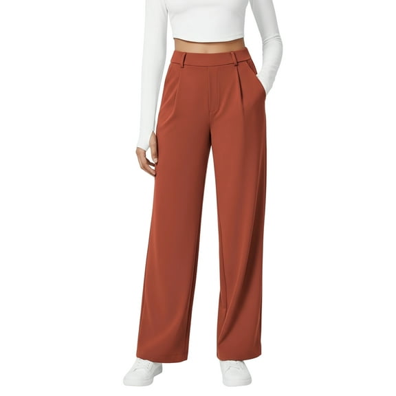 Womens Dress Pants Wide Leg Pull on Stretchy Work Pants Women Business Casual Trousers with Pockets Amber Color XXL