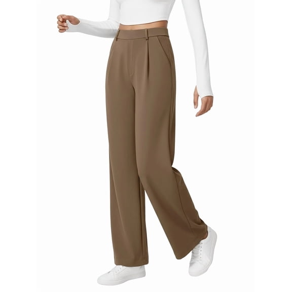 Womens Dress Pants Wide Leg Pull on Stretchy Work Pants Women Business Casual Trousers with Pockets Camel Color XXL