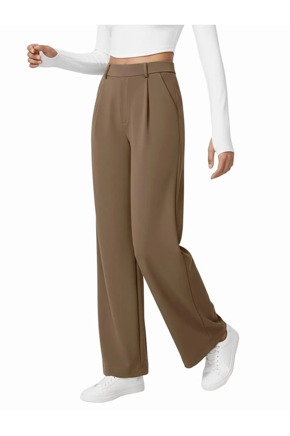 Womens Dress Pants Wide Leg Pull on Stretchy Work Pants Women Business Casual Trousers with Pockets Camel Color XXL